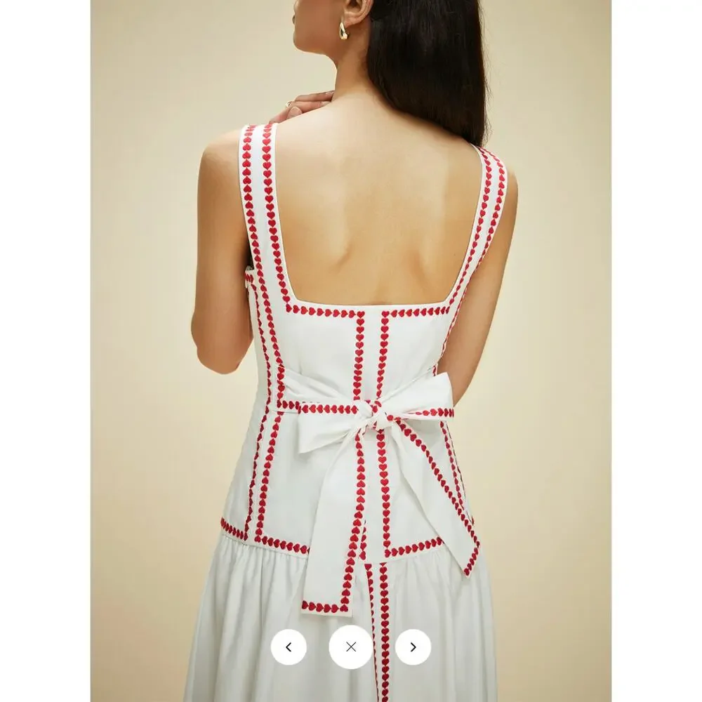 Commense White Maxi Dress with Red Trim - Picture 5 of 6